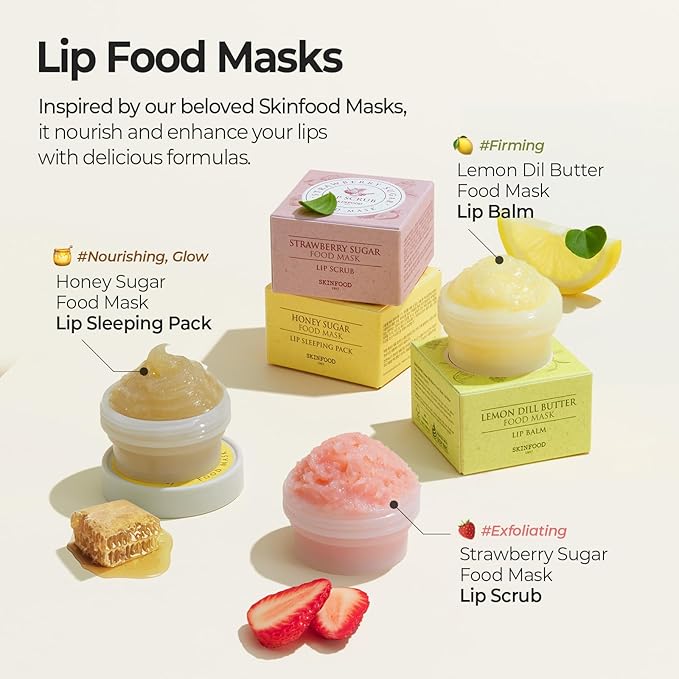 SKINFOOD Honey Sugar Lip Sleeping Mask, Lip Mask for Overnight, Korean Lip Care Product for Severely Chapped Lips, Hydrating Lip Butter for Dry Lips, Manuka Honey Lip Balm (0.71 fl. oz.)