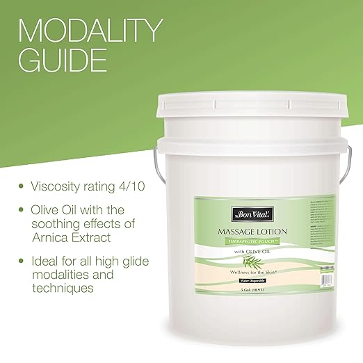 Bon Vital' Therapeutic Touch Massage Lotion with Olive Oil to Repair Dry Skin & Soothe Sore Muscles, Skin Therapy Lotion, Moisturizes Skin During Massages for Smooth, Soft Skin, 5 Gal, Label may Vary