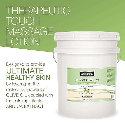 Bon Vital' Therapeutic Touch Massage Lotion with Olive Oil to Repair Dry Skin & Soothe Sore Muscles, Skin Therapy Lotion, Moisturizes Skin During Massages for Smooth, Soft Skin, 5 Gal, Label may Vary