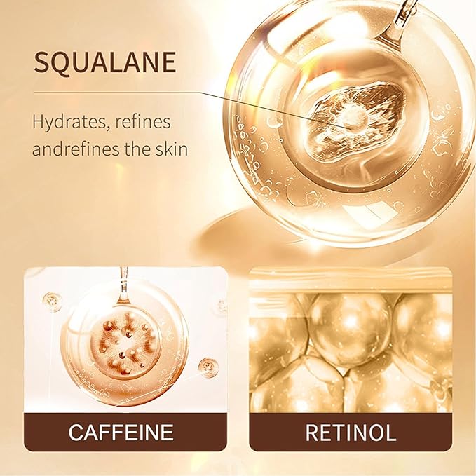 Retinol Caffeine Under Eye Roller Serum, Eye Serum for Dark Circles and Puffiness with 360° Roller Massage Ball, Reduce Wrinkles & Fine Lines, Non-Greasy Nourish Moisturize Lifts Firm Skin