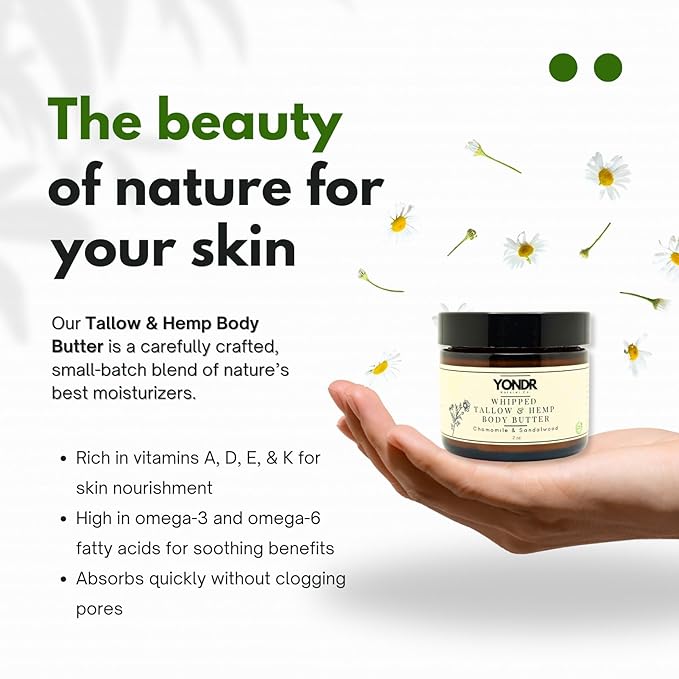 All-Natural Tallow & Hemp Body Butter | Chamomile & Sandalwood Scent | Deeply Hydrating Skincare | 2 oz