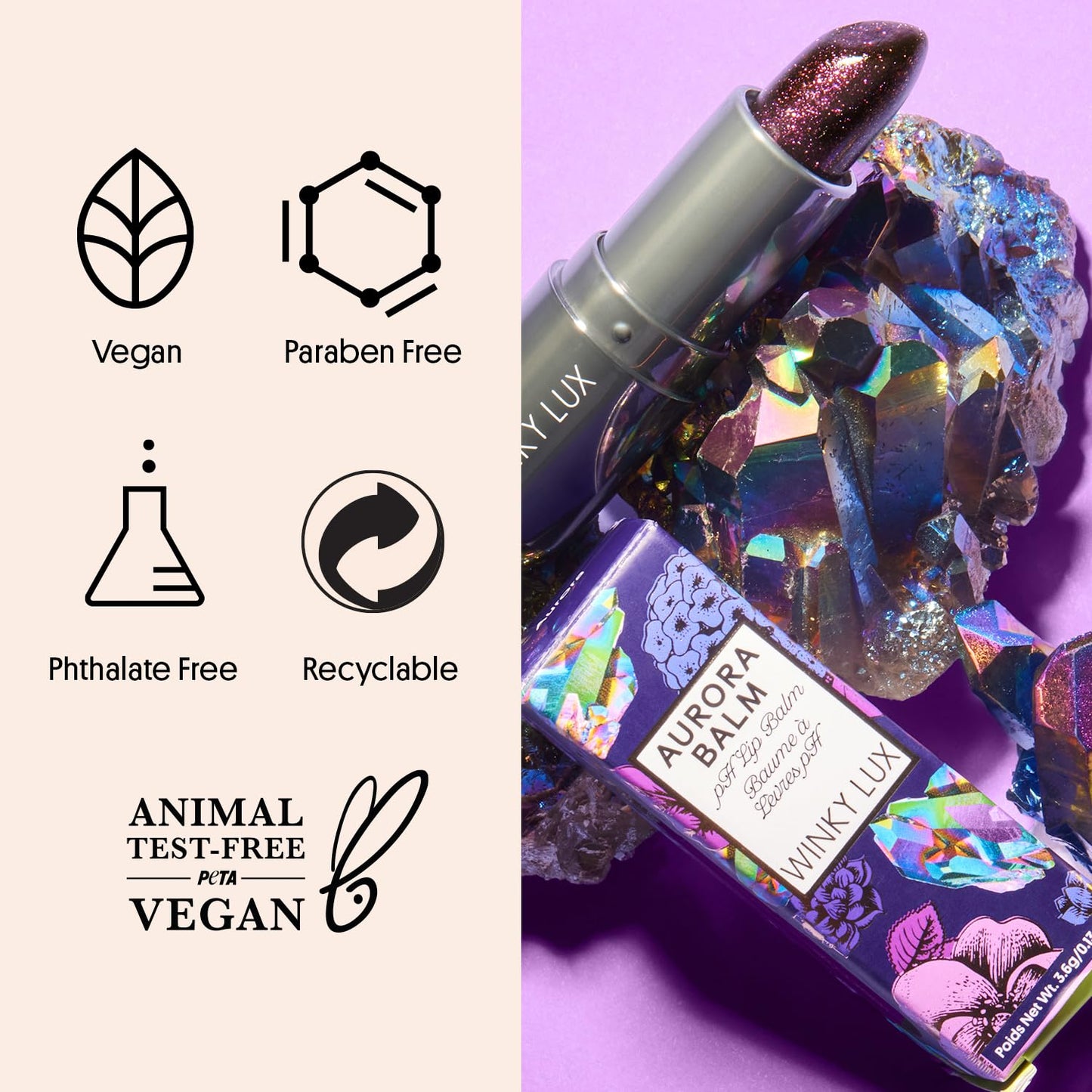 Winky Lux Aurora Glimmer Balm – Nourishing pH Lip Balm with Color Changing Mauve Tint, Hydrating Ceramides Soften and Hydrates Lips, Coconut Scent