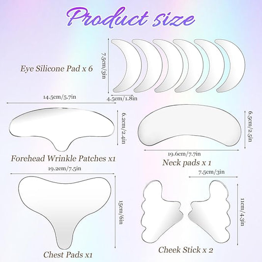 11 Pcs Neck Wrinkle Patches Reusable Silicone Forehead Wrinkle Mask No Adhesive Under Eye Pad for Plump Wrinkles Skin Lines Overnight Beauty Eyecare Cream Applicator while Sleeping
