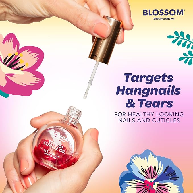 Blossom Cuticle Oil for Nails, Hydrating, Moisturizing, Scented Nail Oil Cuticle Care, Infused with Real Flowers, Made in USA, 0.5 fl. oz, Juicy Peach