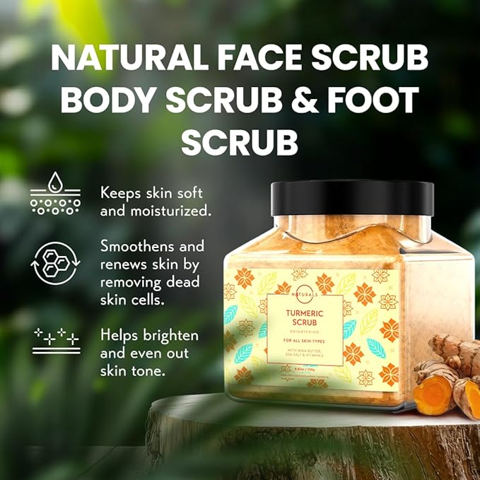 O Naturals Turmeric Body Scrub – Exfoliating Body Scrub for Smooth and Hydrated Skin with Natural Turmeric and Salt, Gentle Face Scrub and Body Scrub Exfoliator, 8.82 oz
