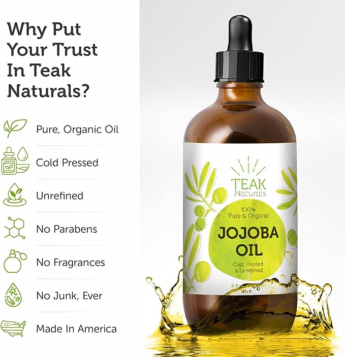 Cold Pressed Organic Jojoba Oil Natural Unrefined Pure Jojoba Oil Moisturizer for Skin Hair and Nails - 4 Ounces