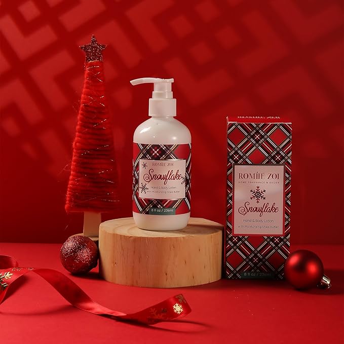 Christmas Hand & Body Lotion with Moisturizing Shea Butter for All Skin Type- Tartan Checks - Holiday Floral Scent - 236 ML / 8 FL OZ