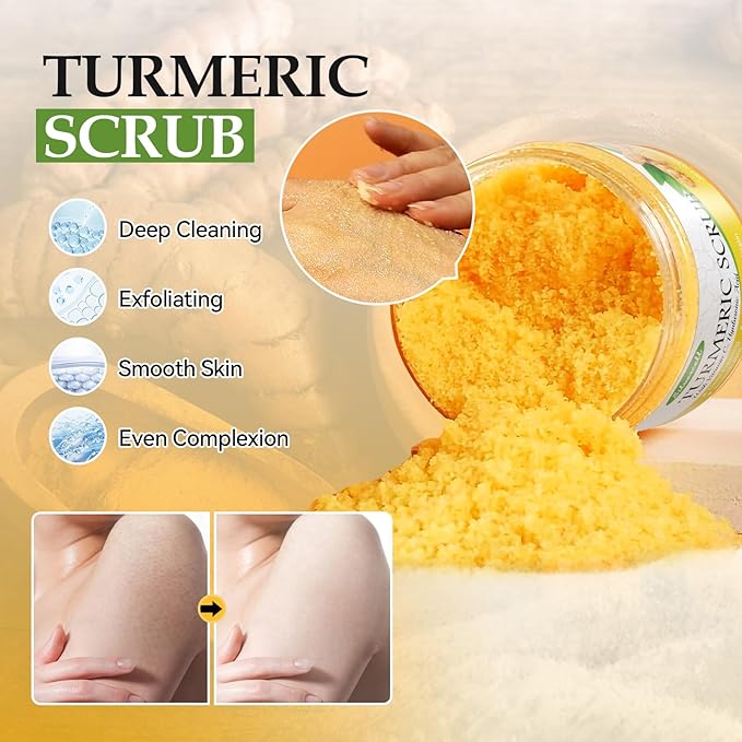 Turmeric Skin Care Set Even Skin Tone with Vitamin C, Skin Care Gift Set 4 In 1 Include Turmeric Soap Bar Turmeric Oil Turmeric Face Cream Turmeric Scrub, Face Moisturizer Skincare Set for Women