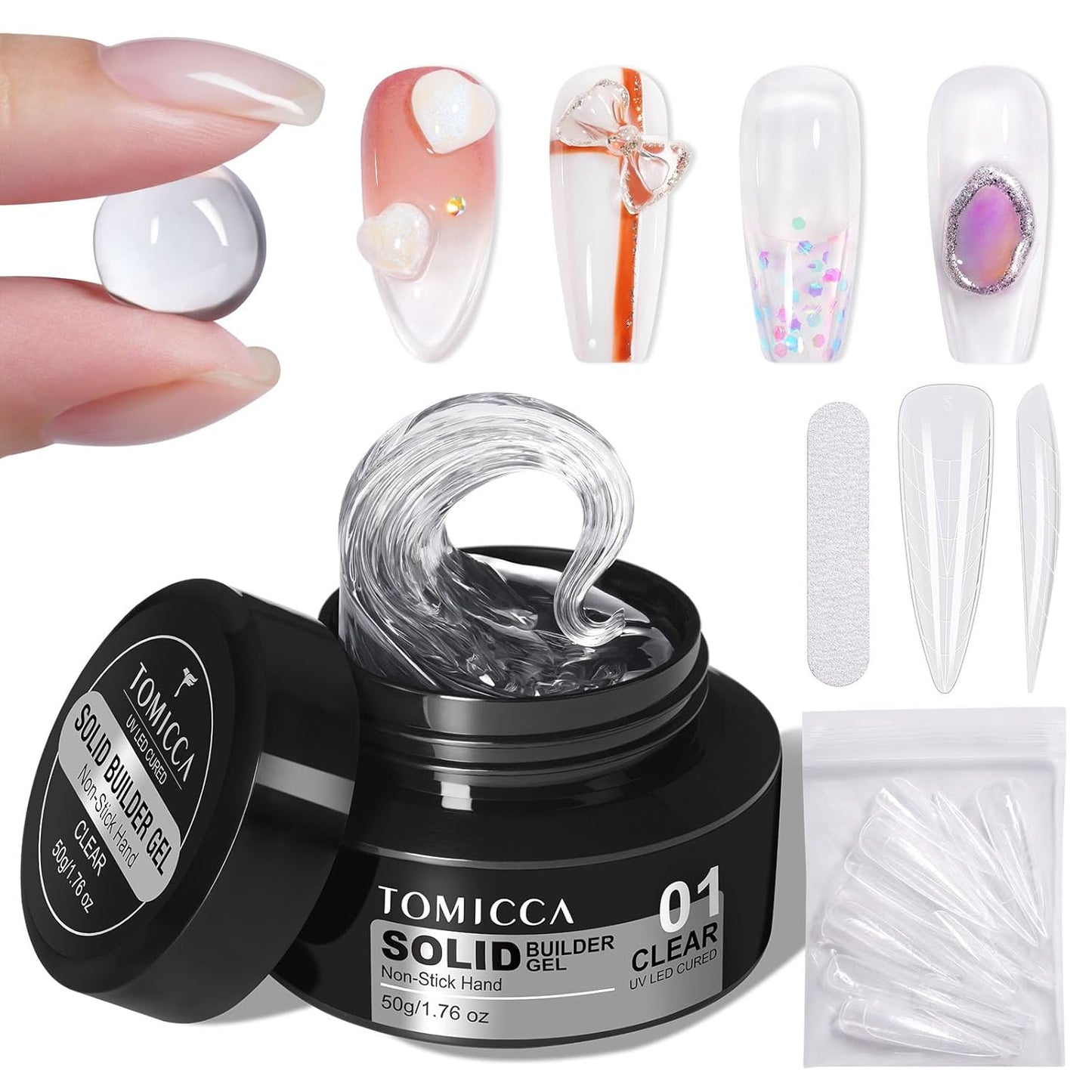 TOMICCA Hard Gel 3D Gel Nail Art Solid Builder Gel for Nails 50g 3D Nail Gel Sculpting Gel for Nail Art Non Sticky Hand Hard Gel Carving Gel Nail Glue Extension Gel Clear