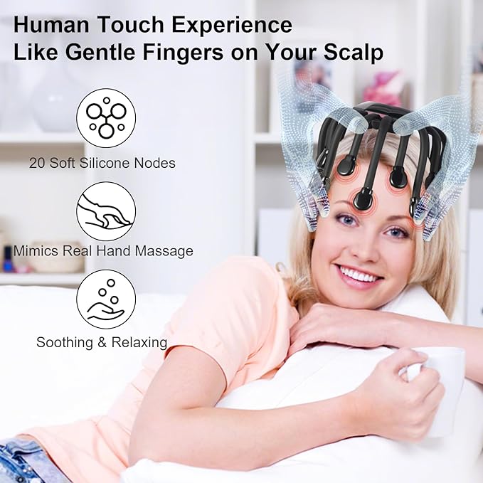 Head Massager Scalp Massage Tool – 360° Multi-Point Electric Hair Massager with 20 Nodes, 5 Modes, Rechargeable & Portable for Stress Relief, and Headache Relief