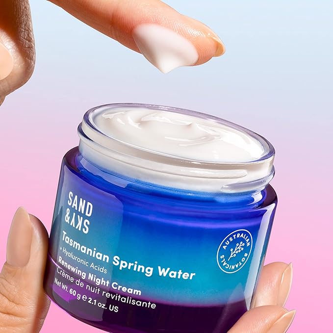 Sand & Sky Tasmanian Spring Water Deep Hydration Night Cream with 3x Hyaluronic Acid - Anti-Aging Repair Cream for Wrinkles, Boosts Collagen Production