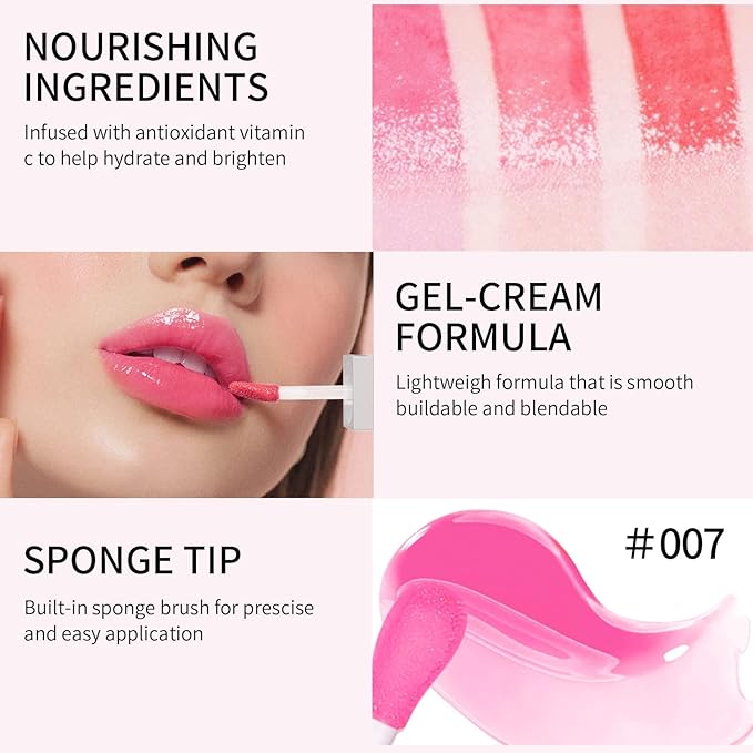Plumping Lip Oil, Hydrating Gloss Tinted Lip Balm Transparent Lip Care, Big Brush Head Glitter Shine, Long Lasting Nourishing Non-sticky Fresh Texture(RASPBERRY)