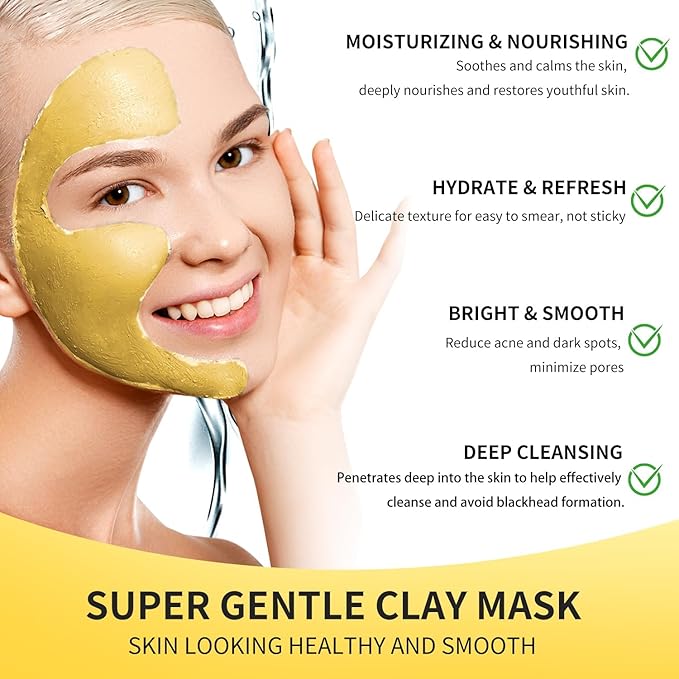 Turmeric Vitamin C Clay Mask with Kaolin Clay and Turmeric for Dark Spots, Dull Skin, Skincare Facial Mask for Controlling Oil and Refining Pores 5.29 Oz (yellow)