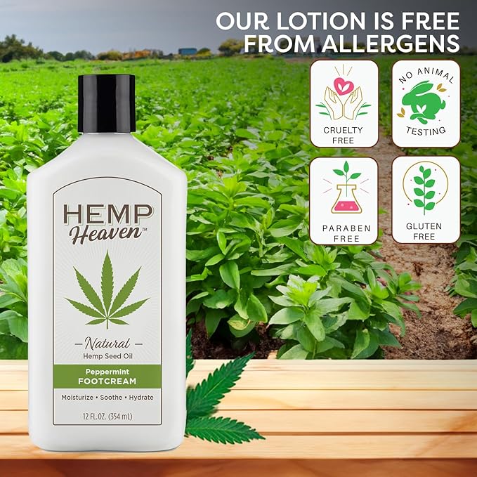 Hemp Heaven Peppermint Foot Cream Infused with Hemp Seed Oil - Hydrating Care for Dry Cracked Feet - 12oz