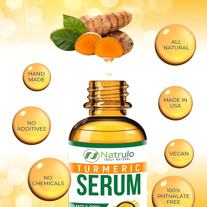 Turmeric Serum for Face & Body - All Natural Turmeric Skin Brightening Serum for Spots - Turmeric Facial Repair Serum Cleanses Skin, Fights Acne, Evens Tone, Minimizes Pores - Pure Turmeric Oil