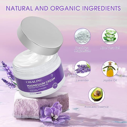 Magnesium Cream, Magnesium Lotion from The Dead Sea - Natural Ingredients - Made in USA - Use Day and Night, Lavender Magnesium Cream, 4 oz