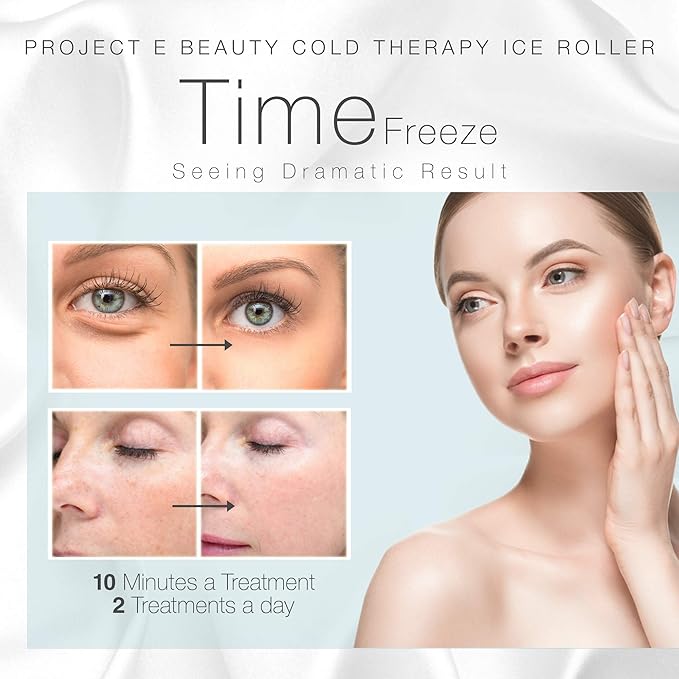 Ice Roller Cold Therapy by Project E Beauty | Reduce Under Eye Puffiness & Dark Circles | Tightens & Firms Skin | Diminish Wrinkles | Pain Relief | Muscle Soreness | Redness (Face & Body Roller)
