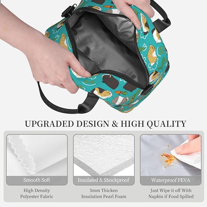 bassyil Guinea Pig Lunch Box Reusable Insulated Totes Lunch Bag Thermal Cooler Adjustable Shoulder Strap Bag For Men Women