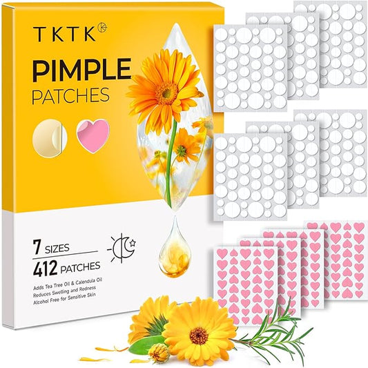 Pimple Patches for Face 7 Sizes Day and Night Acne Patches Heart Zit Patches Cute Spot Stickers with Tea Tree & Centella Oil, Strong Adhesion Zit Covers (412 Count)