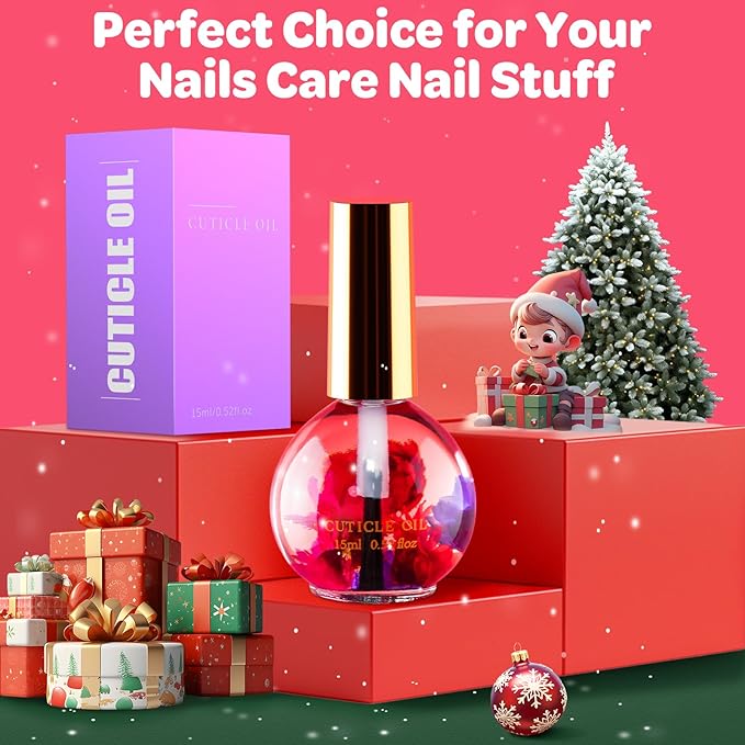 JIASHENG Cuticle Oil, Scented Cuticle Nail Oil Infused with Real Flowers, Hydrates, Moisturizes, Strengthens, Repairs, Revitalizing Cuticle Oils for Nails Damage Dry Cuticle, Rose, 15 ml /0.52 fl. oz