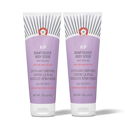 First Aid Beauty - KP Bump Eraser Body Scrub with 10% AHA, Keratosis Pilaris Skin Exfoliater with Glycolic and Lactic acids, Helps Reduce Chicken Skin Bumps, Safe for Sensitive Skin, 8 oz, 2ct
