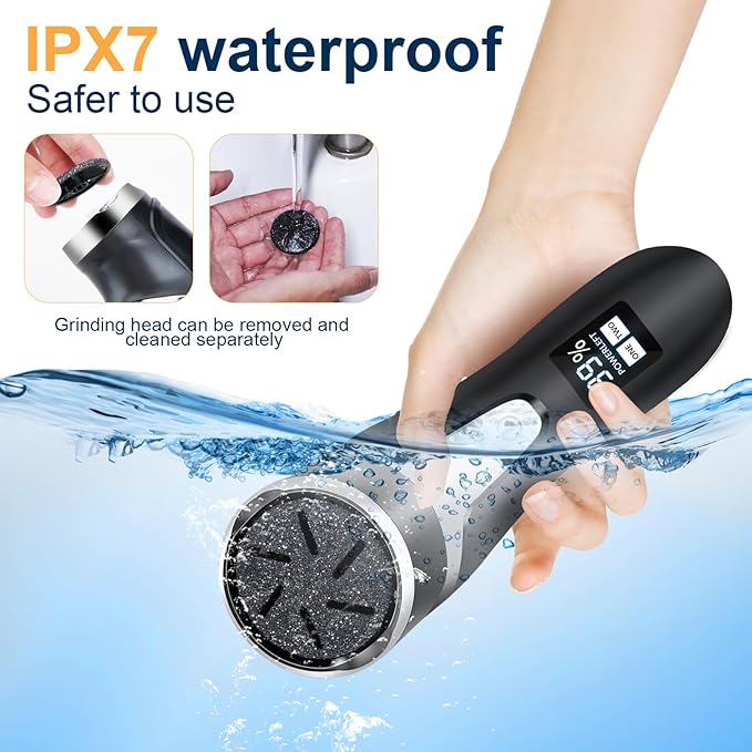 Electric Foot Callus Remover, IPX7 Waterproof Pedicure Kit Rechargeable Calloused Feet Remover Tool with LCD Display, 2-Speed Dual Motors for Efficient Exfoliation of Dead Skin on Feet
