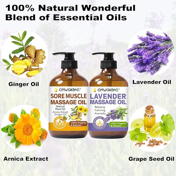 Massage Oil for Massage Therapy,Lymphatic Drainage-Ginger Oil Sore Muscle Arnica Oil &Lavender Oil Relaxing Massage Oils for Date Night,Massage Ball,Mothers Day Gifts for Wife,Women, Gifts for Him Her