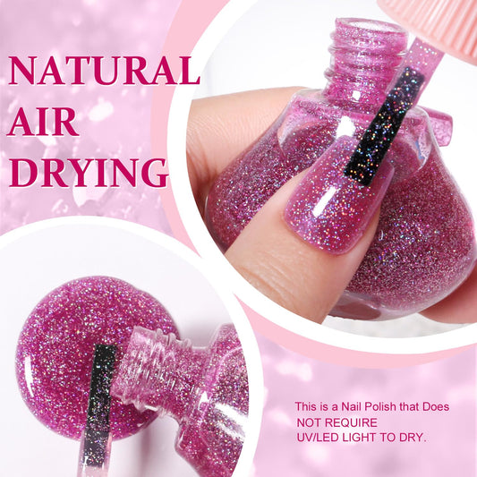 Major Dijit Quick Dry Nail Polish 12ml/0.41fl oz Glitter VioletRed Regular Nail Lacquer Fast Drying & Long Lasting Nail Polish Nail Art Effect for Nail Salon