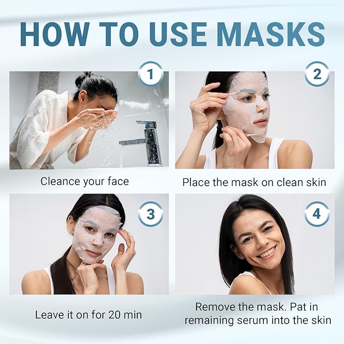 24 Pack of Hyaluronic Acid Face Mask with Peptides Complex - Deep Hydrating & Brightening Facial Sheet Mask - Moisturizing Face Masks Skincare Facial Sheets for All Skin Types