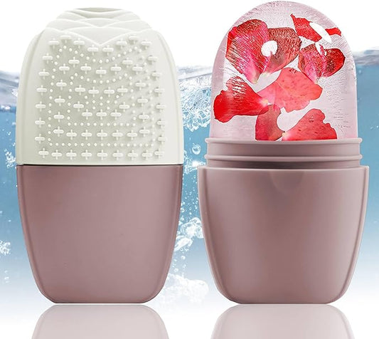 XHJRI Ice Face Roller Massager,Ice Cube Roller for Face, Eyes and Neck Naturally Conditioning and Skin Care,De-Puff Eye Bags,Reduce Migraine Pain,Reusable Massage Silicone Ice Mold (New Brown)