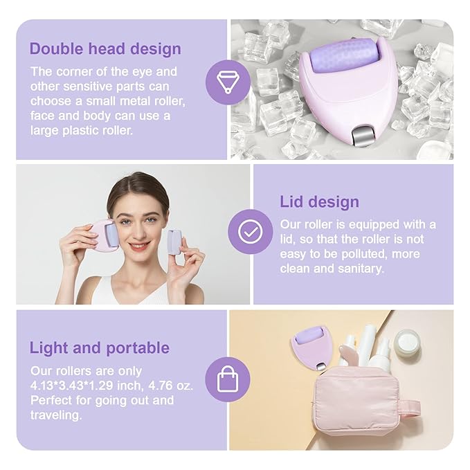 RHOS Ice Roller for Face & Eye - Portable Mini Ice Roller with Case for Travel, Reduces Puffiness & Migraine Pain, Women's Gift (Pink)