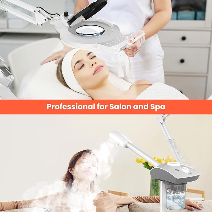 TASALON Professional Facial Steamer with 5X Magnifying Lamp, 2-in-1 Esthetician Steamer on Wheels with Ozone and Hot Mist, Ionic Facial Steamer for Facial Deep Cleaning and Moisturize