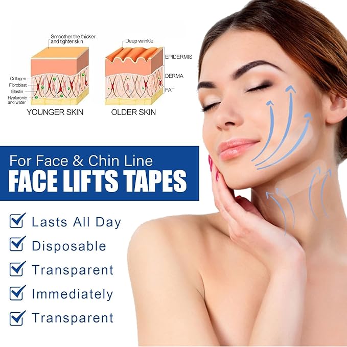 Face Lift Tape，60PCS Neck Tape Lifting Invisible Instant Face Tape for Wrinkles Overnight Sagging Skin Double Chin