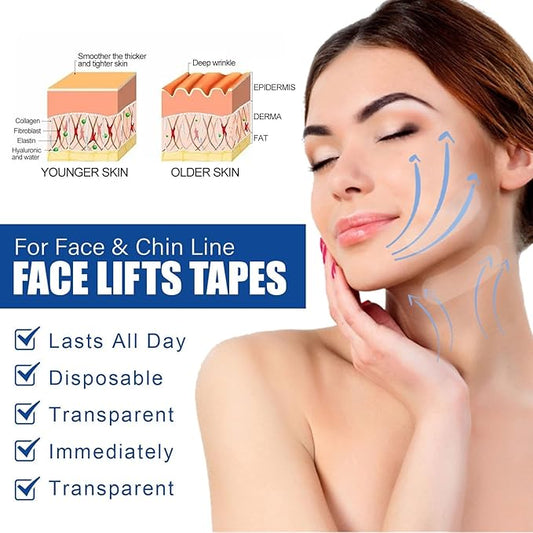 Face Lift Tape，60PCS Neck Tape Lifting Invisible Instant Face Tape for Wrinkles Overnight Sagging Skin Double Chin