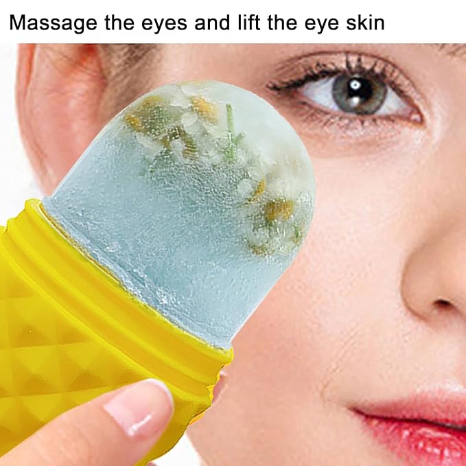 Face Ice Roller, Portable Silicone Mold Ice Roller Face Massage Ice Grid Beauty Instrument Silicone Ice Face Contour Roller for Face, Anti-wrinkle Massage Function, Pineapple Yellow