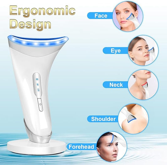 Face and Neck Massager,Multifunctional Facial Skin Care Tools,3 in 1 Facial Massager, and Vibration Technologies for Skin Care,Improve,Firm,Tightening and Smooth (White)