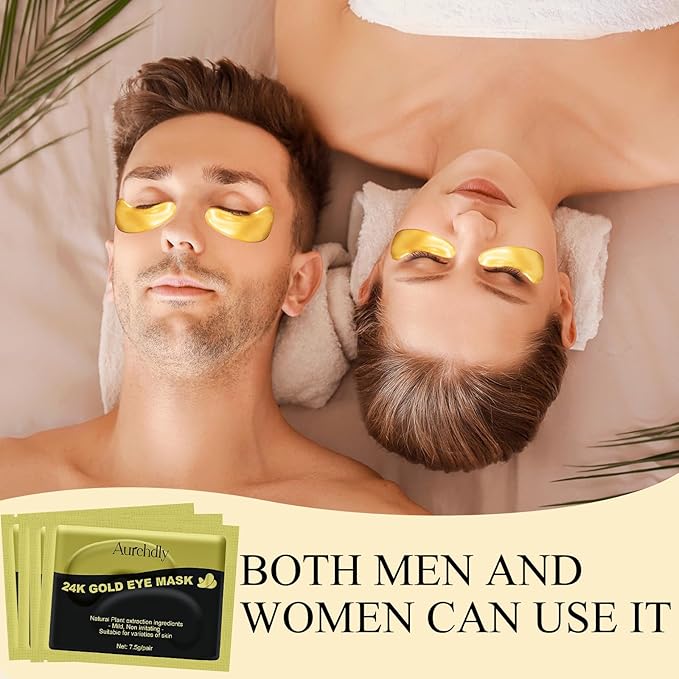 Under Eye Patches(24K Gold 30 Pairs), Gel Eye Mask for Reduce Dark Circles, Puffy Eyes,Undereye Bags, Wrinkles,-with Hyaluronic Acid & Collagen,Eye Treatment Skin Care for Men & Women Gift