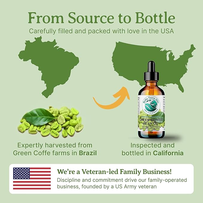Bella Terra Oils - Green Coffee Bean Oil 4 oz - Rich in Quinic Acid & Lignans, Cold-Pressed from Authentic Coffee Beans, Premium Skin Nourishment