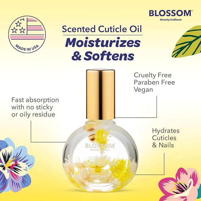 Blossom Cuticle Oil for Nails, Hydrating, Moisturizing, Scented Nail Oil Cuticle Care, Infused with Real Flowers, Made in USA, 0.92 fl. oz, Lily