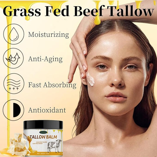 Grass Fed Beef Tallow Balm - Beef Tallow for Skin Care - Moisturizing Tallow and Honey Balm - Organic Beef Tallow for Face & Body - Antioxidant Beef Tallow Moisturizer - Body Butter for Women