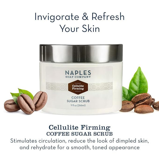 Naples Soap Company Cellulite Firming Coffee Sugar Scrub – Natural Exfoliating and Hydrating Body Scrub for Soft, Radiant Skin – Gluten Free, No Harmful Ingredients, 9 oz