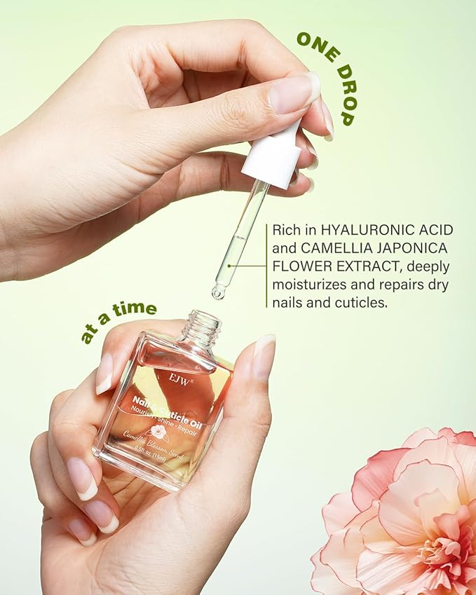 EJW Luxurious Camellia Nail & Cuticle Oil – Infused with Real Flower Extracts, Deeply Hydrating & Strengthening, Nourishing Elegance, Vegan & Paraben-Free – 0.5 fl. oz
