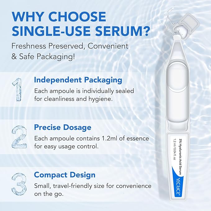 Hyaluronic Acid Tubes | 3% Hyaluronic Acid Serum for Face | Anti-Aging & Hydrating Serum | 4D Hyaluronic Acid for All Skin Types | 1.2ml x 30 Vials