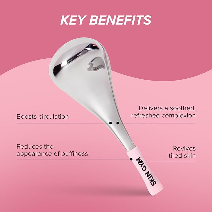 Skin Gym Cryo-Ice Massage Sticks, Stainless Steel Cooling Face Roller for Puffiness, Circulation & Lymphatic Drainage, Face & Neck Massager