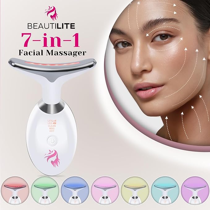 Red Light Therapy for Face, Facial Massager, Double Chin Reducer, Skin Tightening & Anti-Aging Face Lift Device, True Beauty Glow Facial Massager, 7-in-1 LED Facial Sculptor