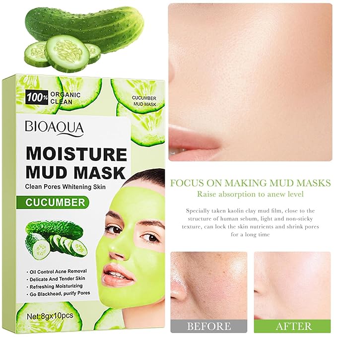 BIOAQUA Cucumber Moisturizing Facial Mud Mask Clean Pores Oil Control Refreshing Face Skin 8g x 10pcs
