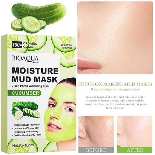 BIOAQUA Cucumber Moisturizing Facial Mud Mask Clean Pores Oil Control Refreshing Face Skin 8g x 10pcs