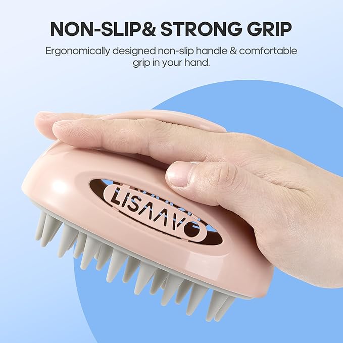 Hair Massager Scalp 3 in1 Scalp Scrubber Silicone Scalp Massager with Three Bristles-Soft, Medium and Hard Brush for Men Women and Pets,Pink