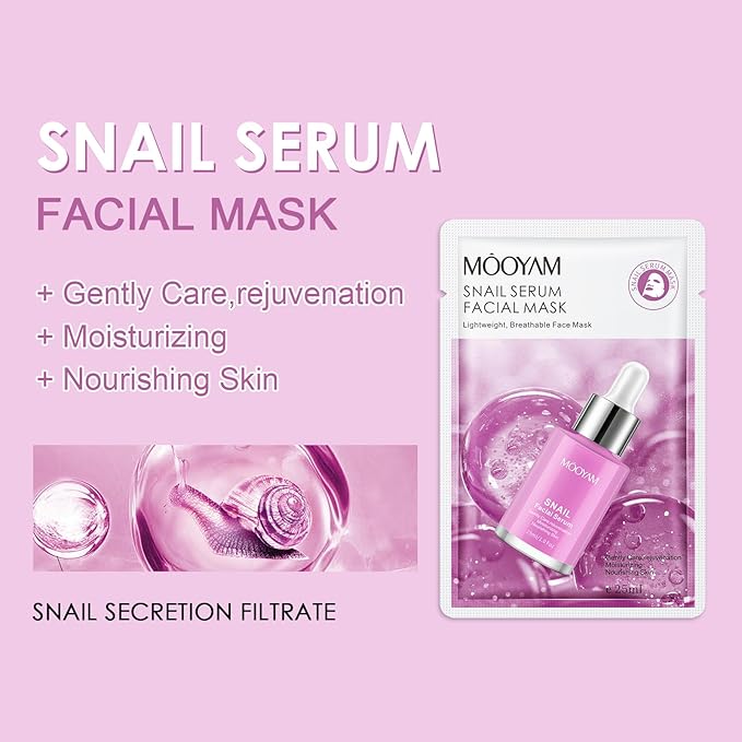 Face Masks Skincare, 12 Pack Snail Serum Sheet Masks - Hydrating & Smoothing, Moisturizing & Nourishing for All Skin Types