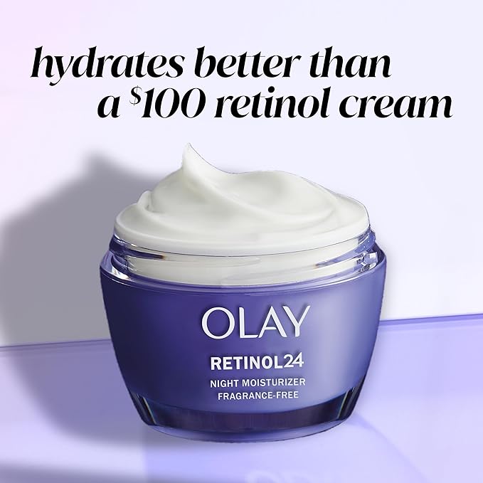 Olay Retinol 24 Face Moisturizer, Anti-Aging Night Cream for Women, Fragrance-Free, Non Greasy - Anti-Wrinkle, Smooth Fine Lines, Tightening, Hydrating Skin Care - Peptides, Glycerin, 1.7 Oz